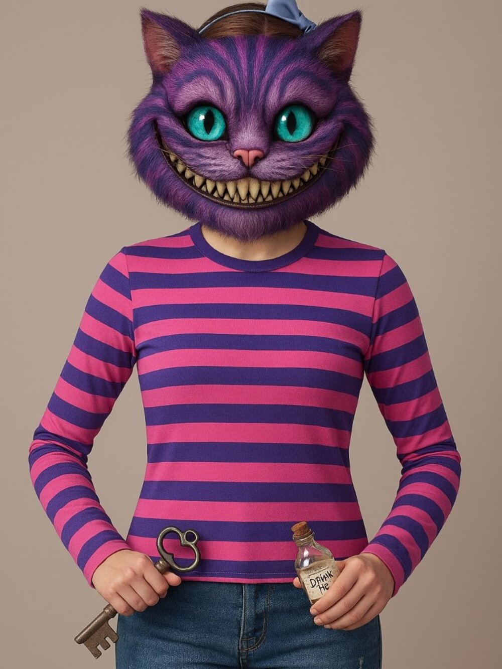 Stretch Is Comfort Cheshire Cat Pink Purple Striped Long Sleeve Tee XL